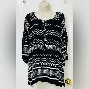 🟢 Caleooa Black & White Tie Neck Cold Shoulder Top